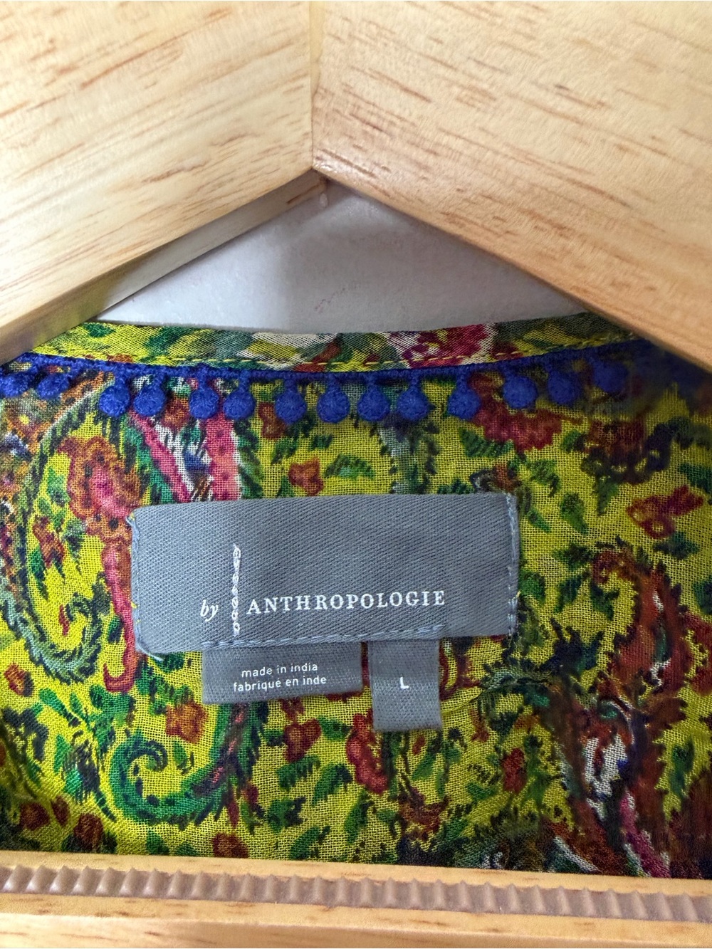 Anthropologie Beaded Priya Blouse Printed Green Size Large *388 - Picture 8 of 14